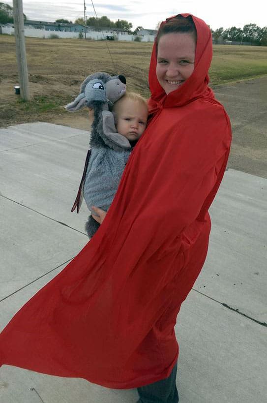 Babywearing Halloween costume: Little Red Riding Hood and the Big Bad Wolf